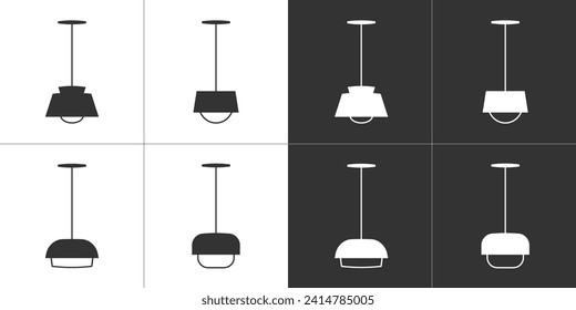 Ceiling lamp icons set. Vector illustration isolated on black and white background