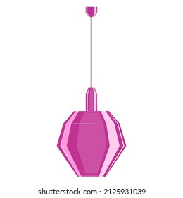 Ceiling lamp. Lampshade with facets, purple color. Lamp design for a fashionable interior. Vector icon, flat, cartoon, color, isolated