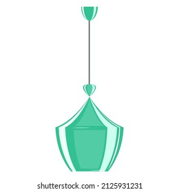 Ceiling lamp. Lampshade of original shape, turquoise color. Lamp design for a fashionable interior. Vector icon, flat, cartoon, color, isolated