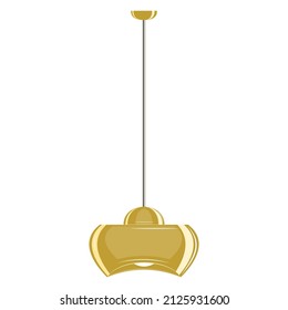 Ceiling lamp. Large lampshade of semicircular shape, mustard color. Lamp design for a fashionable interior. Vector icon, flat, cartoon, color, isolated