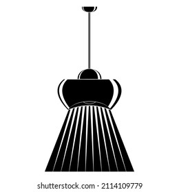 Ceiling lamp. Large roomy shade for many light bulbs. Single lampshade for indoor lighting. Bright lighting, a beam of light. Lamp design. Vector icon, glyph, silhouette, isolated