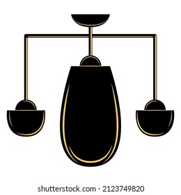 A ceiling lamp made of three plafonds. Original lampshade. Hanging chandelier for lighting in the home and office. Lamp design. Vector icon, black, yellow, silhouette, flat, isolated