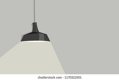 Ceiling lamp on the background of a gray wall with light in a minimalist style. Flat vector illustration for use in texts, web and animation.