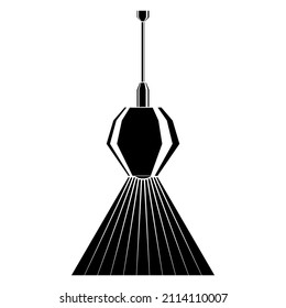 Ceiling lamp. Polygonal shape of the lampshade for small lighting. Single lampshade for indoor lighting. Bright lighting, a beam of light. Lamp design. Vector icon, glyph, silhouette, isolated