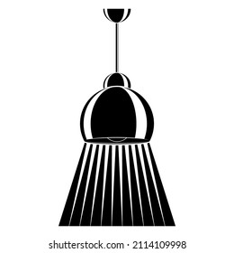 Ceiling lamp. Semicircular lampshade with a compartment for a light bulb.Single lampshade for indoor lighting. Bright lighting, a beam of light. Lamp design. Vector icon, glyph, silhouette, isolated