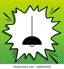 Ceiling lamp sign. Black Icon on white popart Splash at green background with white spots. Illustration.