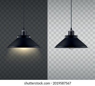 Ceiling lamp in turned on and turned off state design concept on transparent background realistic vector illustration