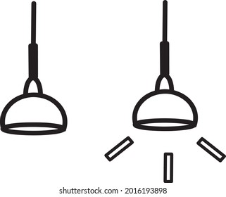 Ceiling lamp vector symbol,half circle shape with light and no light