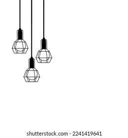 Ceiling lamps or Hanging Lamp outline black and white for industrial loft modern and vintage furniture interior of restaurant, living room. Cartoon sketch flat Vector illustration on white blackground