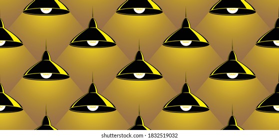 Ceiling lamps seamless vector background, hanging spot lights endless wallpaper image.