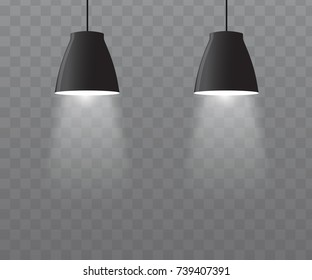 Ceiling lamps vector. Interior with black lamp illustration set