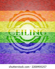 Ceiling on mosaic background with the colors of the LGBT flag. 