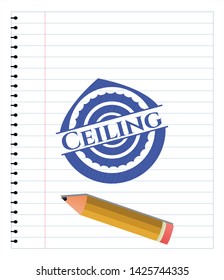 Ceiling pen emblem. Blue ink. Vector Illustration. Detailed.