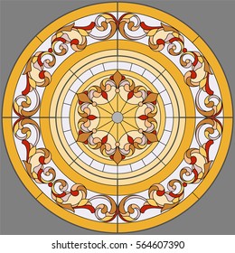 Ceiling round - stained glass. Vector.