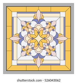 Ceiling squared. Stained glass. Vector.
