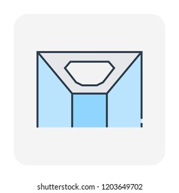 Ceiling tray or dropped ceiling in empty room vector icon. Modern interior design idea with board, drywall at high for installation hidden light. Building and space for bedroom, living room, showroom.