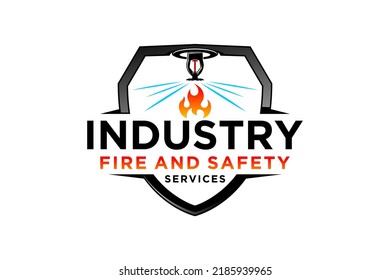 Ceiling water sprinkler logo design fire extinguisher emblem shield shape industry icon symbol
