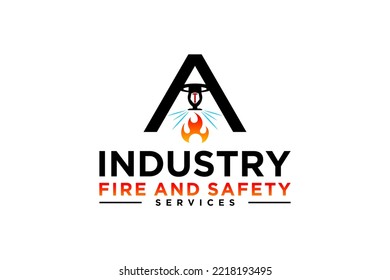 Ceiling water sprinkler logo design fire extinguisher emblem letter A shape industry icon symbol