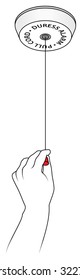 A ceiling-mounted duress alarm with a hand pulling the activation cord.
