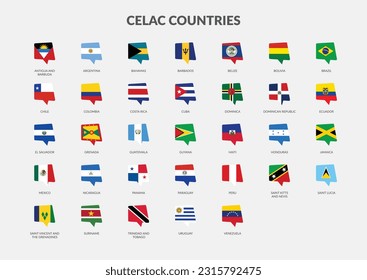 CELAC - Comunidad de Estados Latinoamericanos y Caribeños Juego de iconos de la bandera de Chat.