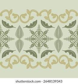 Celadon Royal Exquisite Botany Baroque Style with Golden Scroll Ornament Green Jade Color Cross Buds Leaf Florals Design for Delicate Rich Detailed Work Embroidery Textile Print Fabric Ceramic Brocade