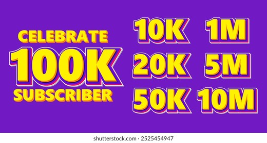 comemorar 100k assinante efeito de texto editável, tipografia modelo de mídia social para celebração alcance
