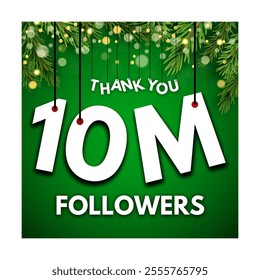 celebrate 10M subscribers posters, 10 million followers, celebration background design. 10 million subscribes, green decorated background, thank you, social media fan following, typography banners.