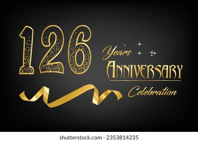 Celebrate the 126th anniversary with gold letters, gold ribbons and confetti on a dark background