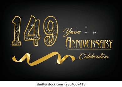 Celebrate the 149th anniversary with gold letters, gold ribbons and confetti on a dark background