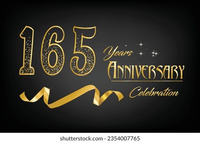 Celebrate the 165th anniversary with gold letters, gold ribbons and confetti on a dark background