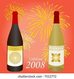 Celebrate 2008 wine bottles with fireworks