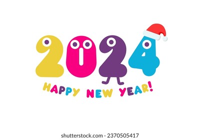 Celebrate 2024 with a funky, colorful, and playful new year design. Perfect for kids and the young at heart. Vector illustration.