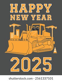 Celebrate 2025 with a Construction-Inspired Happy New Year T-shirt Design.