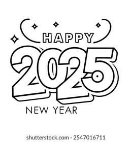 Celebrate 2025 in style with this vibrant "Happy New Year" text design. Perfect for greeting cards, festive decorations, and holiday celebration backgrounds in digital or print projects.