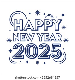 Celebrate 2025 with this vibrant "Happy New Year" text vector design. Perfect for festive banners, greeting cards, and digital decorations. Fully editable and ideal for creative projects.