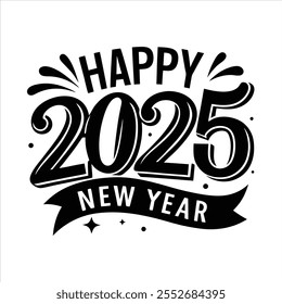 Celebrate 2025 with this vibrant "Happy New Year" text vector design. Perfect for festive banners, greeting cards, and digital decorations. Fully editable and ideal for creative projects.