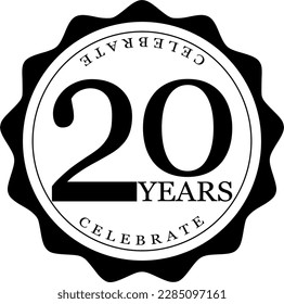 Celebrate 20th anniversary seal, black and white vector