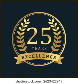 Celebrate 25 years of excellence with this premium golden anniversary badge. Featuring a rich gold foil texture and elegant laurel wreaths, this vector badge is perfect for commemorating corporate ac