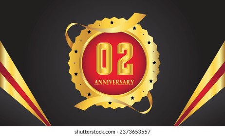 Celebrate the 2nd anniversary with gold 3D letters, gold ribbons on a dark background.Party event decoration