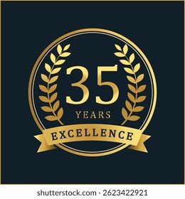 Celebrate 35 years of excellence with this premium golden anniversary badge. Featuring a rich gold foil texture and elegant laurel wreaths, this vector badge is perfect for commemorating corporate ac
