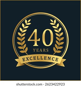 Comemore 40 anos de excelência com este distintivo de aniversário de ouro premium. Com uma textura de folha de ouro rica e coroas de louro elegantes, este distintivo vetorial é perfeito para comemorar o ac corporativo