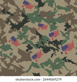 Celebrate 4th of July with this rugged USA camouflage seamless pattern! Perfect for T-shirts, scrapbooking, bookmarks, and military-themed decor.