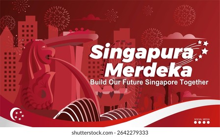 Celebrate 60th anniversary of Singapore National Day or Singapura Merdeka 2025 with beautiful Iconic landmarks background design. Singapore Independence day 2025 banner, design, poster, template. 