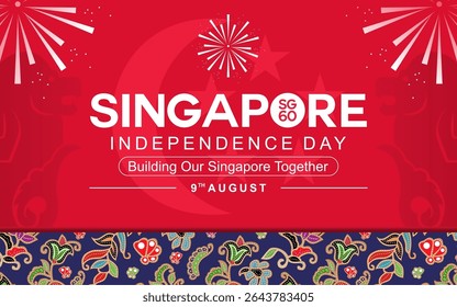 Celebrate 60th anniversary of Singapore National Day. Singapore Independence day 2025 with batik elements. best for banner, design, poster, template and social media post.