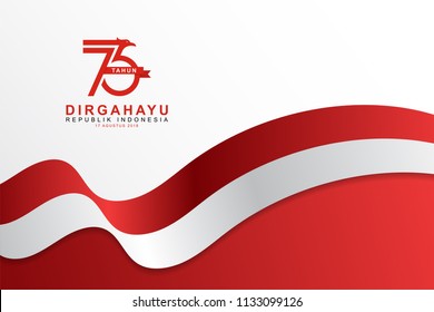 Celebrate 73 tahun indonesia with beautiful wavy flag, Happy independence day indonesian translation. Flag horizontal banner of indonesian happy independence day.