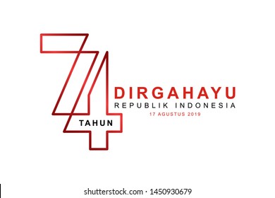Celebrate 74 tahun indonesia with beautiful wavy flag, Happy independence day indonesian translation. Flag horizontal banner of indonesian happy independence day. Emblem, vector eps10.