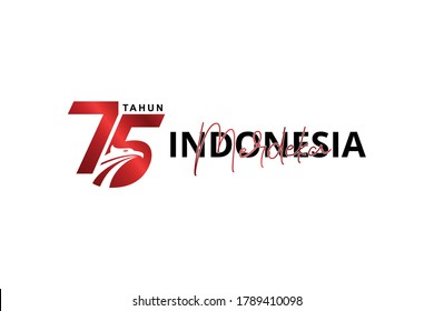 Celebrate 75 tahun Indonesia with beautiful wavy flag, Happy independence day Indonesian translation. Creative Emblem of Indonesian happy independence day. Logo, vector eps10.