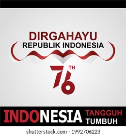 Celebrate 76 tahun indonesia with beautiful wavy flag, Happy independence day indonesian translation