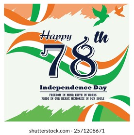 Celebrate the 78th Independence Day with vibrant designs featuring the national tricolor and patriotic symbols, emphasizing pride, unity, and freedom. Flat vector modern illustration 