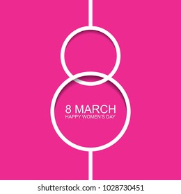 Celebrate 8 March, International Women's Day. Greeting card . Pink figure eight like a fluid brushstroke. Template for registration of booklets, posters, gift cards, discounts and sale. Design Modern.